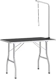 vidaXL Adjustable Steel Dog Grooming Table with 1 Grooming Loop - Black and Silver, Foldable and Portable for Home Use