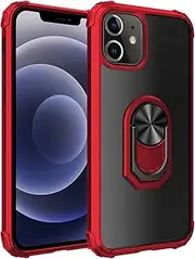 [Cavor] for iPhone 12 Case,for iPhone 12 Pro Case,Clear PC Case TPU Bumper Protective Cover 360°Rotation Ring Holder Kickstand [Work with Magnetic Car Mount] (6.1")-Red
