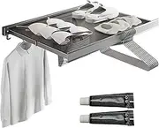 Qiundar Clothes Dryer Extendable Wall Clothes Airer Foldable Multifunctional Mesh Organiser with 8 Hooks Wall-Mounted Clothes Airer No-Punch Bathroom Organiser Grey 60 cm