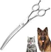7.5inch Professional Curved Dog Grooming Scissors, 70% Thinning Pet Shears, 20 Degree Bend, Japanese VG10 Steel Extremely Sharp Blades, 33 Teeth Chunker Scissors for Dogs Cats Pet Groomer or Home Use