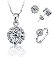 [Generic] Sets Cubic Zirconia Necklace/Stud Earring/Ring Set Big Sizes Party Gifts