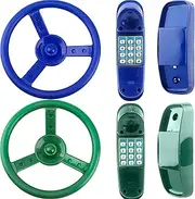 Restroma 4 Pack Playground Accessories for Kids Outdoor Playground Steering Wheel Priate Ship Wheel Plastic Telephone Phone Toy Swing Set for Playground Backyard Playhouse Tree House (Green,Blue)