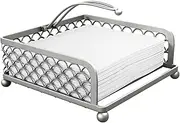 TOOFLEE Elegant Flat Paper Napkin Holder with Dispenser Arm - Silver Napkin Holders for Table, Kitchen, Countertops & Outdoor Tables - Square Metal Lattice Basket Dinner Napkin Holder