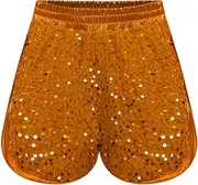 [FEESHOW] Kids Girls Sequin Shorts Glitter Sport Shorts Elastic Waistband Dance Shorts Hotpants Side Slit Shorts