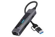 USB C Hub Ethernet Port: USB C Multiport Adapter USB Docking Station, USB 3.0 Card Reader Ethernet Type Usbc Dock Splitter for Laptop Mac MacBook Pro Air PC HP(Black)