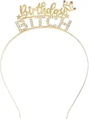 Birthday Bitch Crown Headbands for 18 21 24 Year Old Party Supplies Favors for Girls Happy Bday Hairbands Hair Accessories, Gold