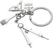 [SOESFOUFU] Architectural Engineer Keychain Decorative Cartoon Keyring for Bag Backpack Handbag Lightweight and Durable with Ruler Compass Brush Charms Home Car Office Keys