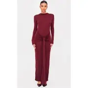 Burgundy Slinky Wrap Maxi Dress, Burgundy