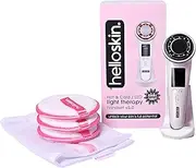 Helloskin Hot/Cold LED Light Therapy Handset V3.0 + Original Makeup Removers (3 Pack) | Dual-Sided Reusable Makeup Remover & Exfoliating Pads | Deep Cleansing, EMS Facial Toning Led Therapy