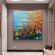 Mintura Handmade Lotus Oil Paintings On Canvas Wall Art Decoration Modern Abstract Flower Picture For Home Decor Rolled Frameless Unstretched Painting