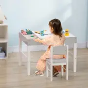 Kids Table and Chair Set with Building Blocks Desktop, Storage Spaces, Grey