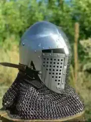 Bascinet Sliver Medieval Knight Chainmail Helmet Battle-Ready 16 Ga Steel
