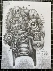 ACEO ATC artist trading card graphite drawing abstract character pencil art
