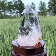 0.36kg Natural Ghost Quartz Obelisk Reiki Crystal Wand Point Tower Decor + Stand