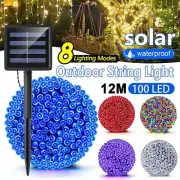 12M 100 LED Solar String Lights Outdoor Fairy Lighting Xmas Party Tree Decorate