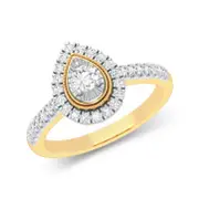 Facets of Love Pear Halo Ring with 1/2ct of Diamonds in 18kt Yellow Gold
