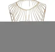 NICENEEDED Fringe Tassels Body Chain, Crystal Necklace Arm Chain Bridal Wedding Shoulder Back Chain, Summer Beach Bikini Chain Multi-layered Body Jewelry Accessories for Women