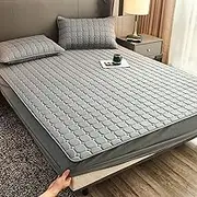 Bottom Sheet Soft,Pure Cotton Quilted Anti-Slip Bed Sheets, Solid Color Mattress Protector Suitable for 12"/30cm Deep Mattresses,Grey,180x200cm+30cm (3pcs)