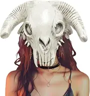 [x-merry toy] Animal Cow Head Skull Mask Halloween Cosplay Scary White Horn Mask Horror Devil Goat Latex Full Face Headgear Funny Party Costume Props