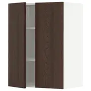 METOD wall cabinet with shelves/2 doors, white/Sinarp brown, 60x37x80 cm