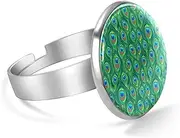[FVQL] Stainless Steel Ring for Girls, colorful pattern peacock feather