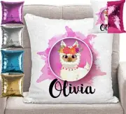 Personalised Llama Pillow Magic Sequin Mermaid Cushion Cover 5 Colours