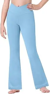 [Ewedoos] Girls Flare Leggings Crossover with Pocket Preppy Clothes Leggings for Girls Yoga Pants Dance Casual Uniform