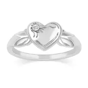 Diamond Set Heart Signet Ring in Sterling Silver