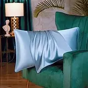 100% Pure Mulberry Silk Pillowcase for Hair and Skin Both Side Natural Smooth Pillowcase with Hidden Zipper 50 x 75 cm (Standard(51X75CM), Light Blue)