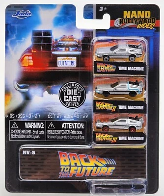 JADA TOYS NANO HOLLYWOOD RIDES BACK TO THE FUTURE 1, 2 & 3 DELOREAN TIME MACHINE