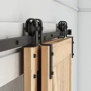 [SMARTSTANDARD] 8 Feet Bypass Sliding Barn Door Hardware Kit - for Double Wooden Doors-Single Track - Smoothly & Quietly - Easy to Install-Fit 84" Opening