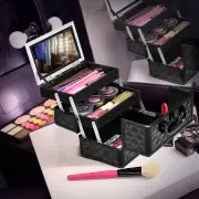 CostwayCosmetic Beauty Case Portable Lockable Makeup Jewelry Organizer-Black