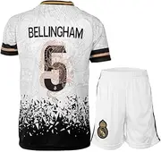[PraiseLight] R. Madrid Bellingham #5 Retro White Dragon Limited Special Edition Children's Jersey with Short, Football Set, Youth Sizes