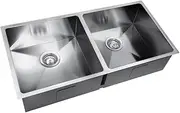 Cefito Kitchen Stainless Steel Sink 86 x 44cm Rectangle Double Bowl Silver Basin Sinks Handmade, Laundry Bar Home, Heavy Duty Include Waste Drainer Top Undermount Round Corner