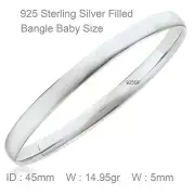 Bracelet Real 925 Sterling Silver Filled Solid Flat 5mm Bangle Cuff Baby Sz 45mm