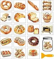 GLOBLELAND 18 Sheets Bread Cooking Rub on Transfers Doughnut Foods Waterproof UV DTF Cup Wraps Decals 3.9x3.6inch Bread Display Rack Transfer Stickers for Water Cup Glass Bottle Vase Crafts