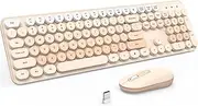 Wireless Keyboard and Mouse, Silent Keyboard Mouse Combo, Full-Sized Colorful Typewriter Keyboard with Round Keycaps, 2.4G Cute Mouse Compatible with PC/Laptop/Computer(Milk Tea)