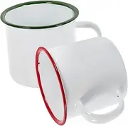 Abaodam 2Pcs Enamel Mugs for Home Outdoor with Rim Easy to Clean Water Cup for Tea Coffee Milk Juice Durable Camping Supplies