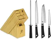 Shun Cutlery Sora 5-Piece Block Set, Kitchen Knife and Knife Block Set, Includes 6” Utility Knife, 9” Bread Knife, 7” Santoku Knife & Knife Block, Handcrafted Japanese Kitchen Knives