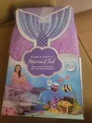 New Girl Mermaid Tail Plush and Playful Character Throw Blanket Purple Fishtail