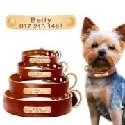 Brown Leather Custom Pet Dog Collar Personalised Name Number Engraved Adjustable