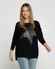 Claire Sparkle Star Knit Top - Black