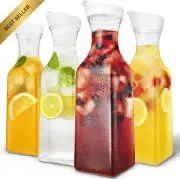1500Ml Square Carafes with Lids, Set of 4, 50Oz Juice Pitchers for Fridge