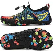 [UBFEN] Water Shoes for Kids Boys Girls Aqua Socks Barefoot Beach Sports Swim Pool Quick Dry Lightweight Toddler Little Big Kid, C Blue Orange, 10 Toddler