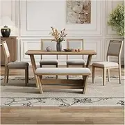 QVK 6 Seater Rectangular Dining Table Set, Wooden Dining Table Kitchen with 4 Chairs and Bench Design Stand Base for Home Kitchen Living Room Dining Room 60 Inch (Madera Natural)