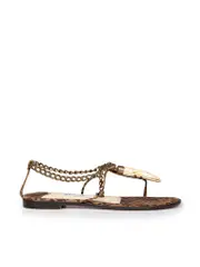 Brown Suede Leopard Print Horn Sandals