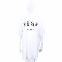 在飛比找Yahoo奇摩購物中心優惠-MSGM 塗鴉黑字母白色短袖長版TEE 洋裝