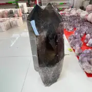 169LB TOP Natural smoky quartz carved obelisk crystal wand point tower healing