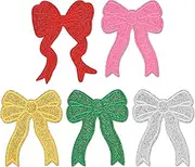 5pcs Sweatshirt Side Bow Patches, Glitter Bow Iron On Patches Cute Bowknot Sequins Appliqué Sew On Patches Embroidered Bow Patches for DIY Hoodies Clothing Jeans Jackets