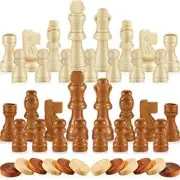 56 Pieces Wooden Checkers Pieces Handcrafted Chess with Drawstring Storage